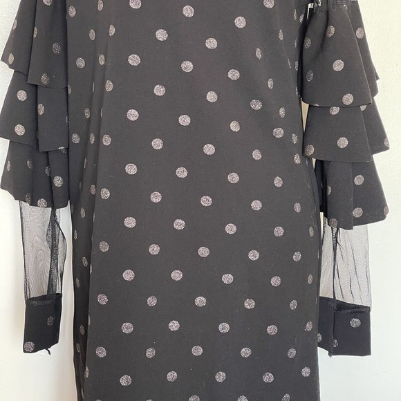 New Collection Dress Sz Medium Polka Dots Shimmer Flutter Sleeve Mesh Futuristic - Picture 3 of 13